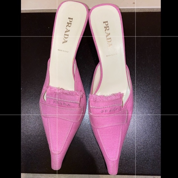 Prada pink kitten heel mule slides fringe detail - Picture 5 of 5